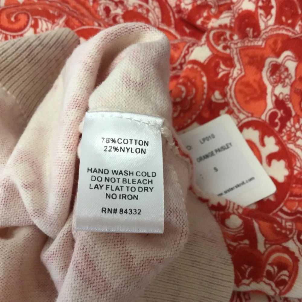 SISTERS sz Small Cardigan Long Sleeves Paisley Orange White NWT